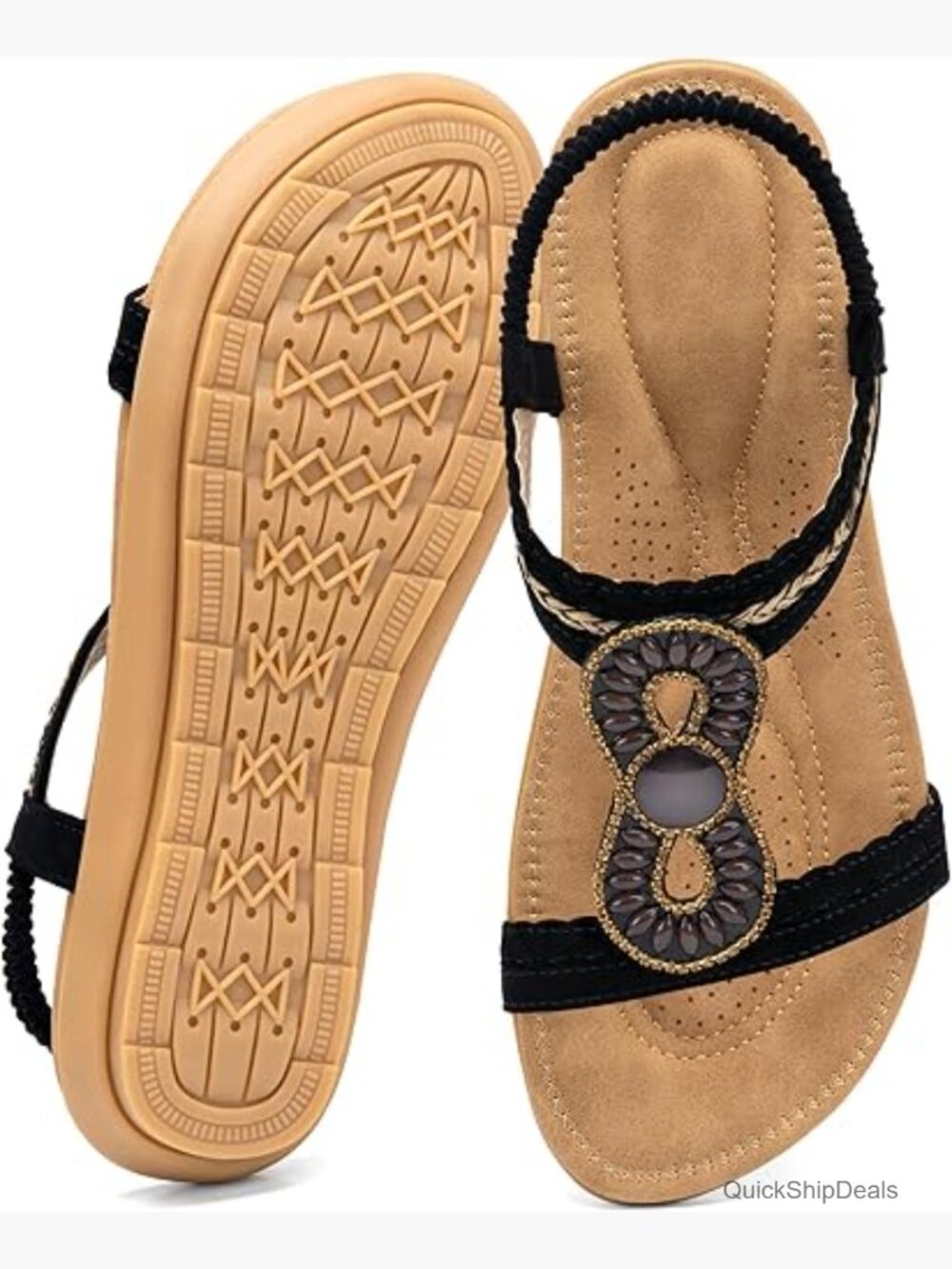 Dressy Ankle Elastic Jeweled Bohemian Flats Comfortable Walking Sandals